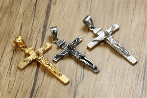 Gold Tone Cross Jesus Pendant