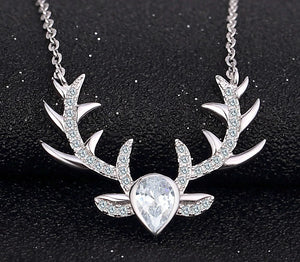 Merry Christmas Deer Horn Pendant Necklace