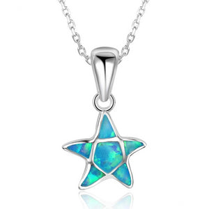 Blue Fire Opal Starfish Pendant