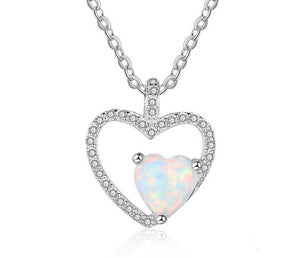 Opal Cubic Zirconia Heart Pendant