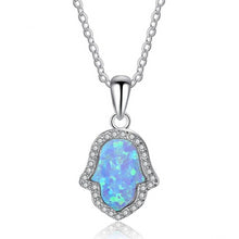 Load image into Gallery viewer, Blue Fire Opal Hamsa Hand Pendant