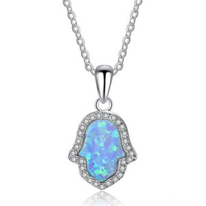 Blue Fire Opal Hamsa Hand Pendant