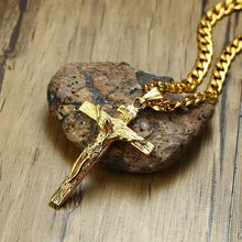 Load image into Gallery viewer, Gold Tone Cross Jesus Pendant