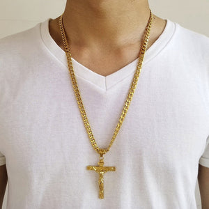 Gold Tone Cross Jesus Pendant