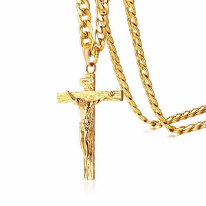 Gold Tone Cross Jesus Pendant