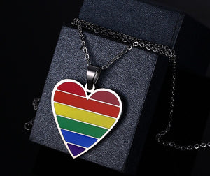 Gay Pride Rainbow Heart ID Pendant