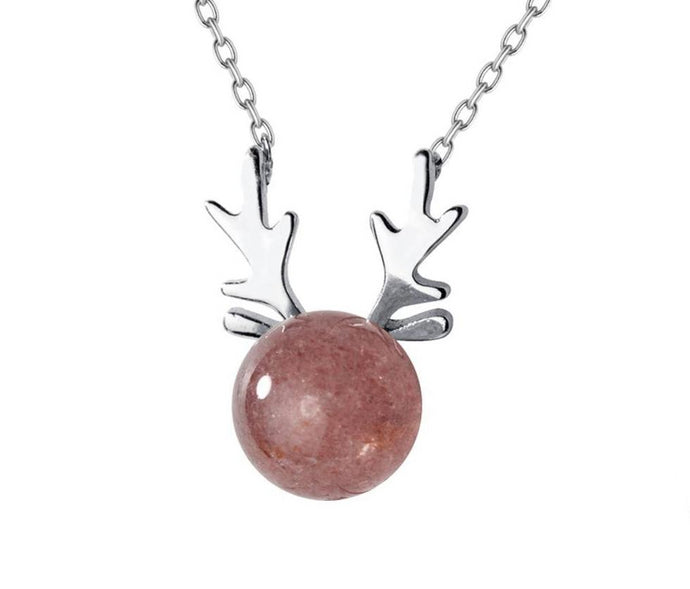 Cute Antlers With Pink Strawberry Pendant