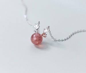 Cute Antlers With Pink Strawberry Pendant
