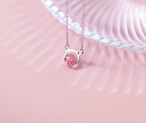 Cute Cat Ear With Pink Strawberry Pendant
